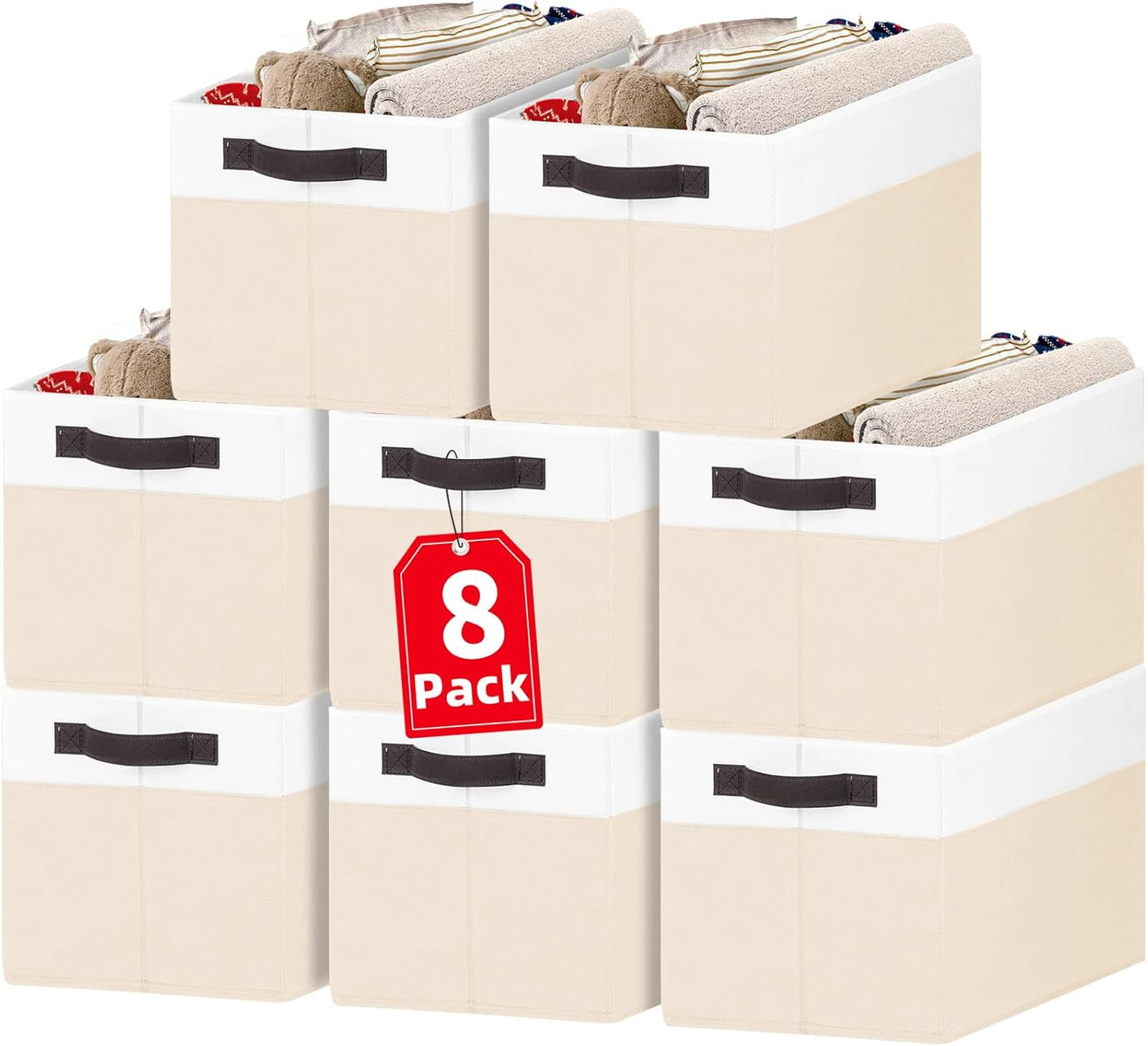 Criusia 8 Pack Large Storage Basket, Fabric Blanket Basket Living Room, Toy Organizers and Storage with Handles for Kids, Laundry Basket for Clothes Towel, Yarn and Craft Storage Bins (14L*10W*9.5H)