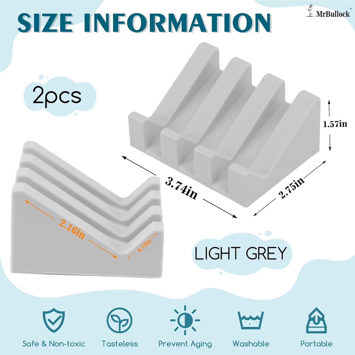 Silicone Soap Dish for Bar Soap Holder for Shower Bathroom Self Draining Waterfall Drying Tray Keep Soap Bars Dry Clean & Easy Cleaning (Light Grey, 2)