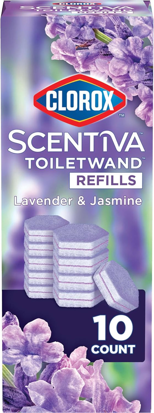 CLOROX Scentiva ToiletWand Toilet Cleaner Refills, Toilet brush, Lavender and Jasmine, 10 Count