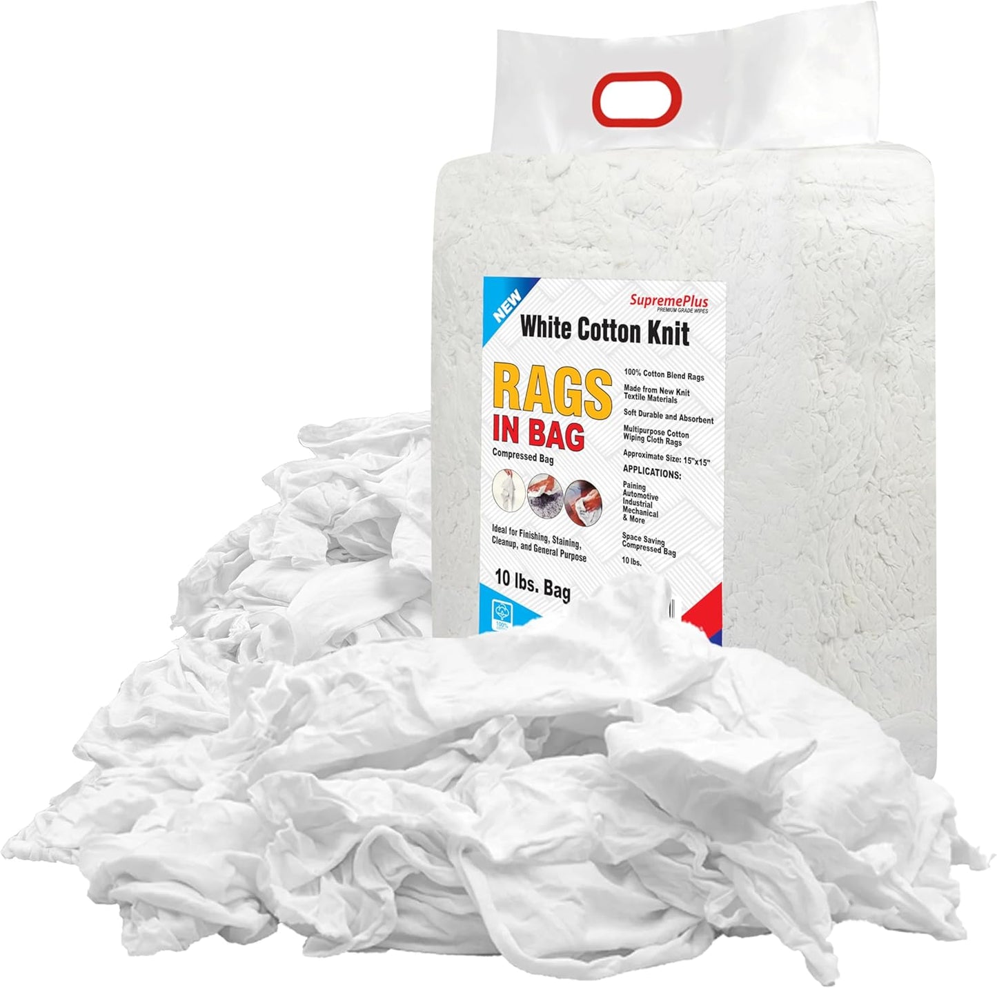 Premium White T-Shirt Cleaning Rags (10 lbs. Bag) – White Cotton Rags for Cleaning, Staining, Painting, Oil, Grease & Dust Removal – Shop Rags Bulk for Multipurpose use