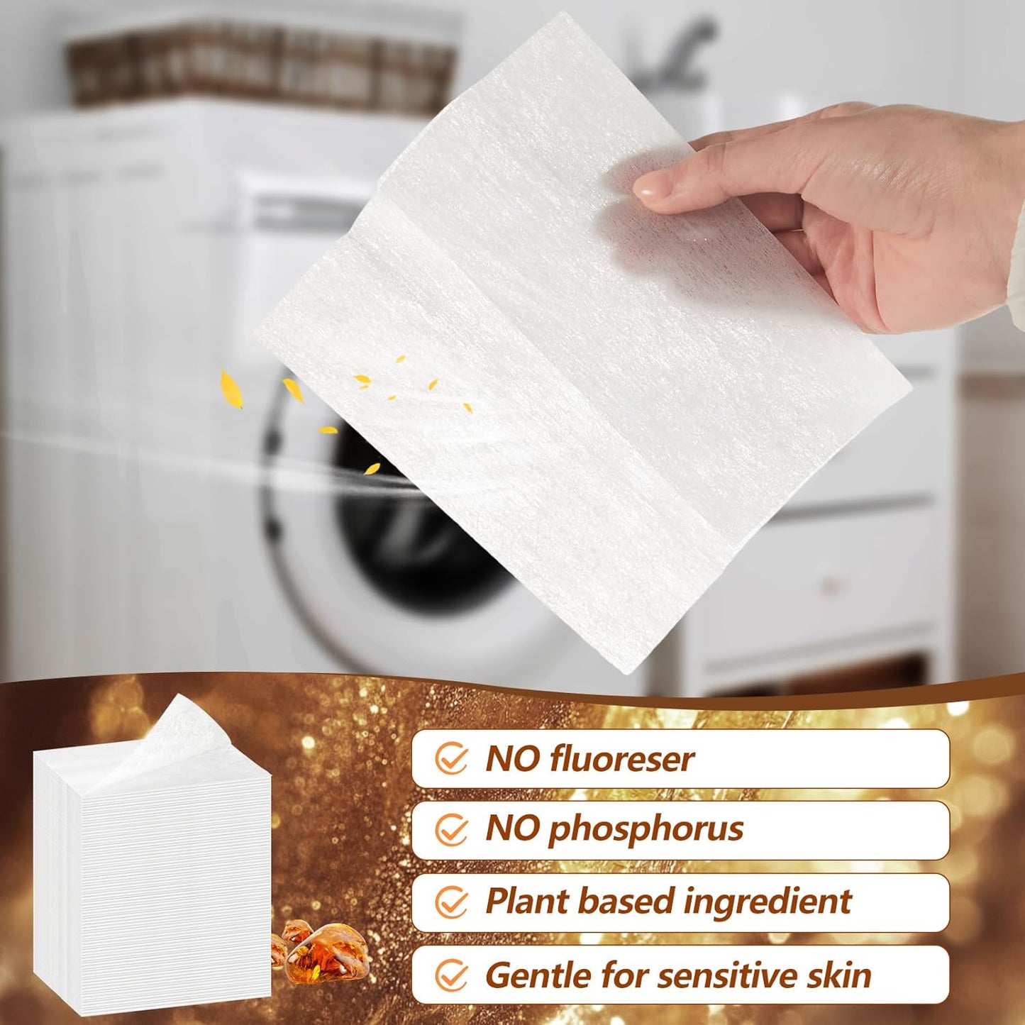 600 Count Dryer Sheets Bulk Fabric Softener Fresh Scent Dryer Sheets Naturally Softens and Removes Static Cling, Ideal for Large Households, Sensitive Skin(Amber)