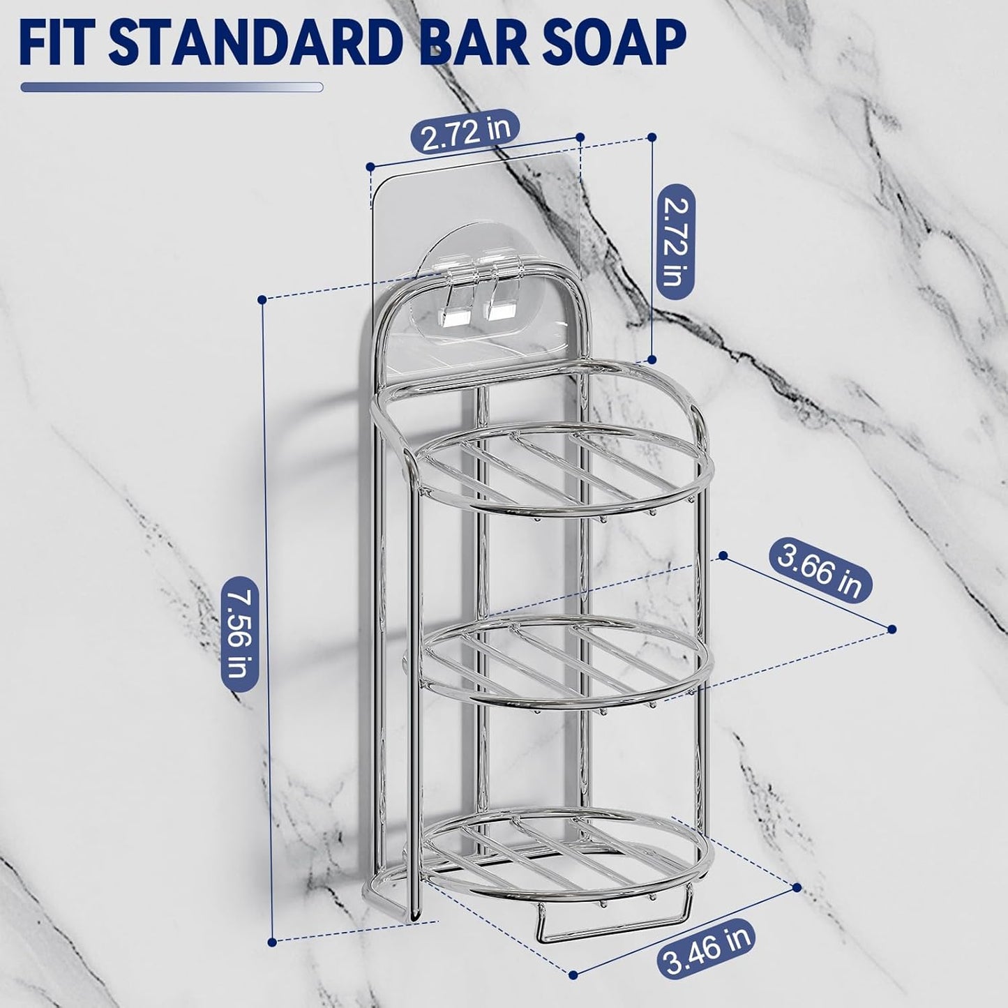 Silver 3-Tier Shower Soap Shampoo Bar Holder, Self Adhesive & Freestanding Draining Soap Dish Caddy for Bathroom Wall Accesories Decor