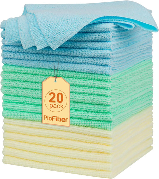 Shop Towels – 20 Pack Edgeless Microfiber Cleaning Cloths, 12"x12" Lint-Free, Reusable Towels for Car Detailing, Kitchen, Garage & Glass – Quick Dry Rags