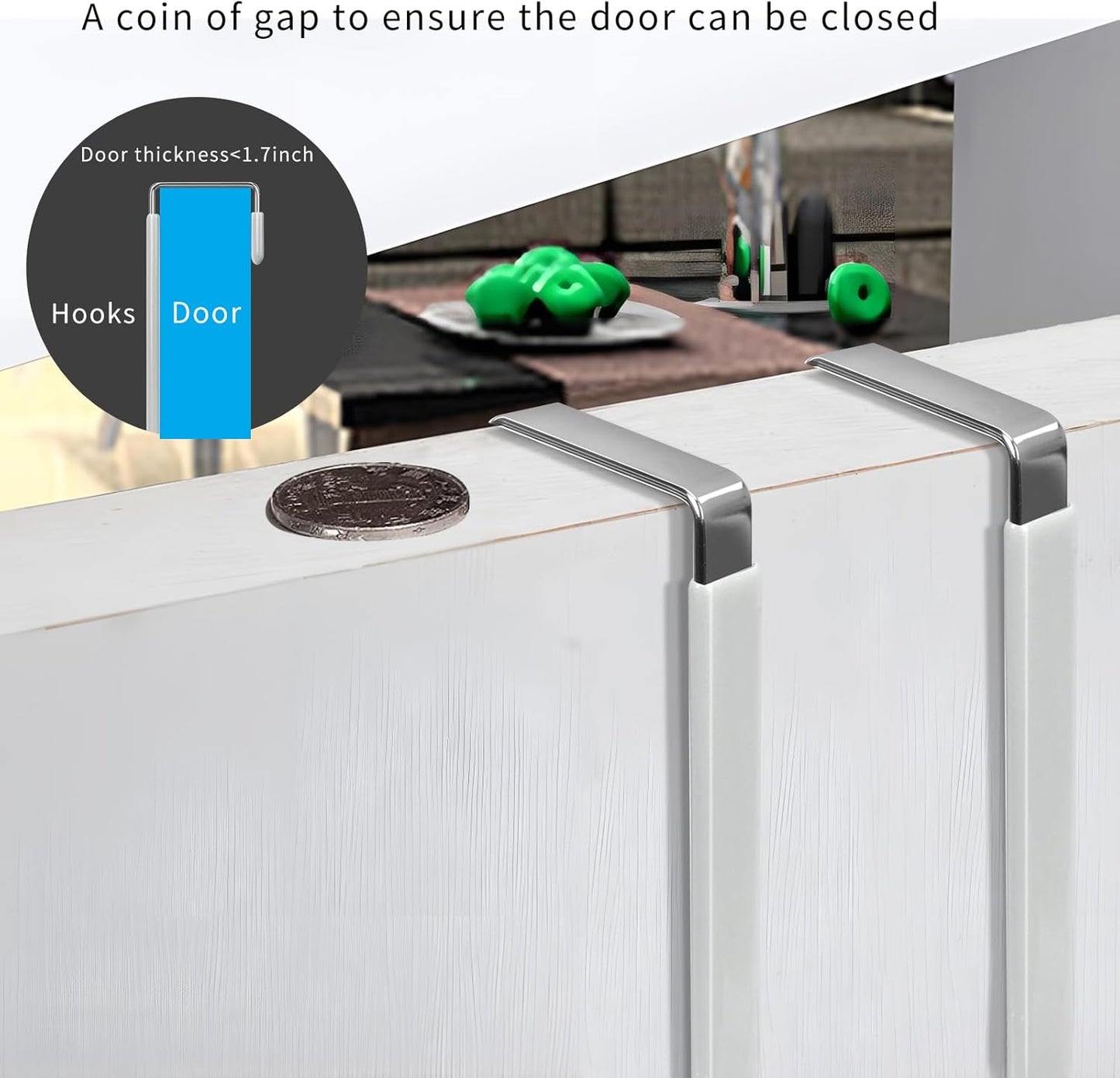 FYY Over The Door Hooks - 4 Pack Upgraded Long Door Hangers Hooks with Rubber Prevent Scratches Heavy Duty Organizer Hooks for Hanging Clothes, Towels, Hats, Coats, Bags Sliver