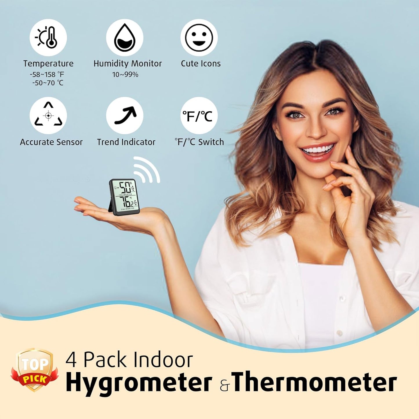 4-Pack Room Thermometer Indoor Hygrometer, Small Digital Temperature and Humidity Monitor Sensor, Temperature Humidity Gauge Meter for Home Baby Room, Plants, Pets - AAA Battery Included