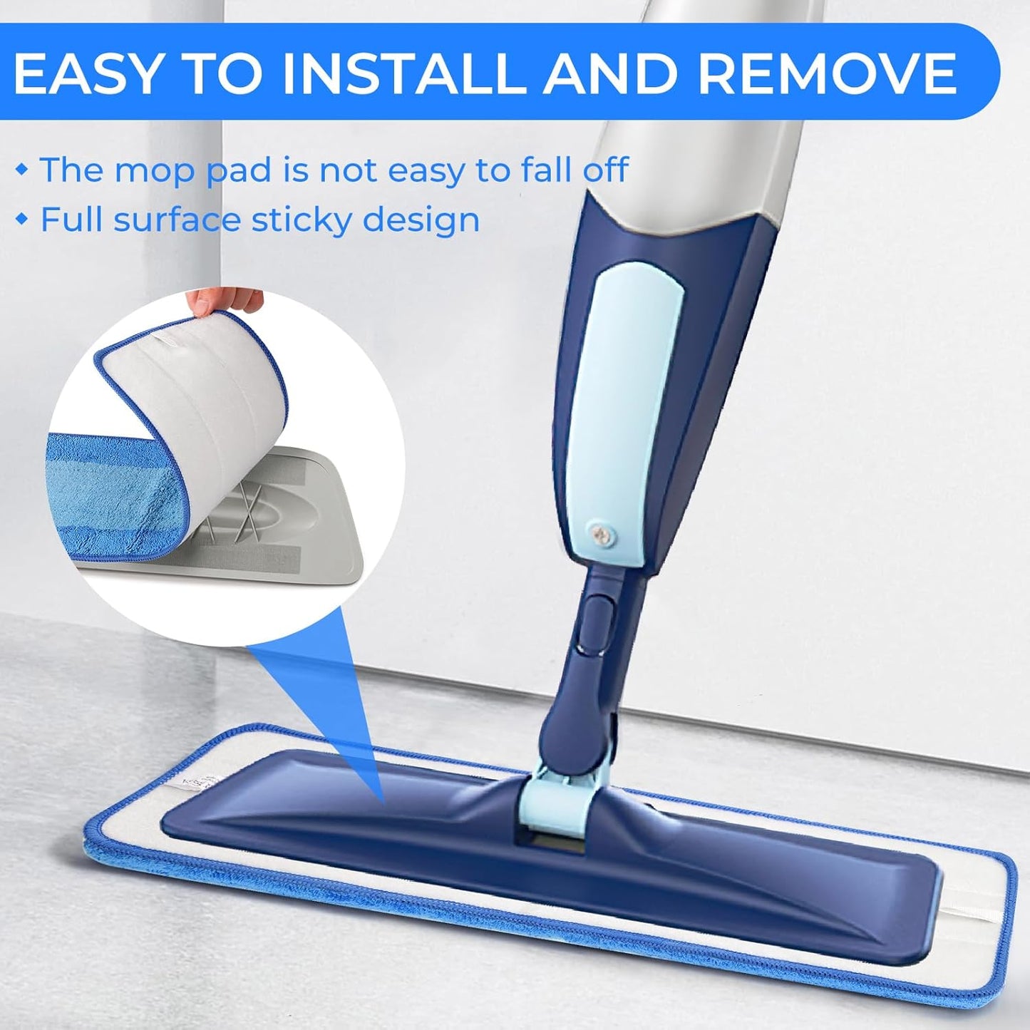 3 Pack Microfiber Cleaning Pads are Compatible with Bona Mop,18 Inch Replaceable Mop Pad Refill,Washable & Reusable Blue Microfiber Mop Pads for Hardwood and Hard-Surface Floors