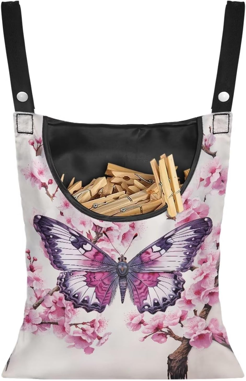 2 Pcs Clothes Pin Hanging Bag, Butterfly Clothes Pins Bag Holder Outdoor 4.Stylish Clothespin Bag with Hanging Rope for Clothes Pin and Clothespin