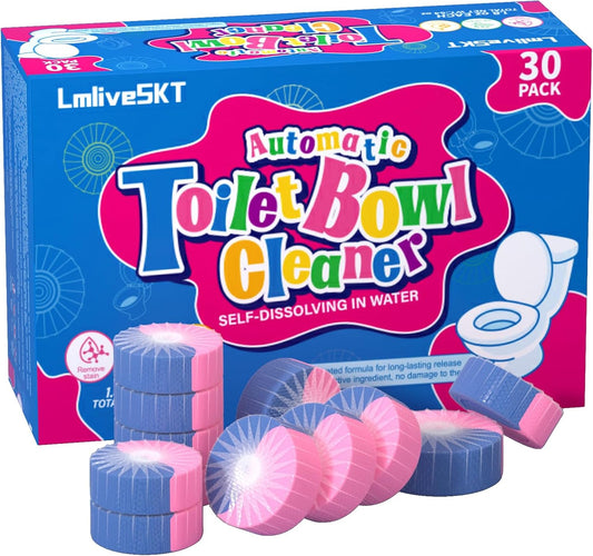 Automatic Toilet Bowl Cleaner Tablets, 30-Pack Long-Lasting Toilet Tank Cleaner for Bathroom, Blue Water Freshener, Prevents Stains & Odor, Safe for All Toilets (30, Blue and Pink)