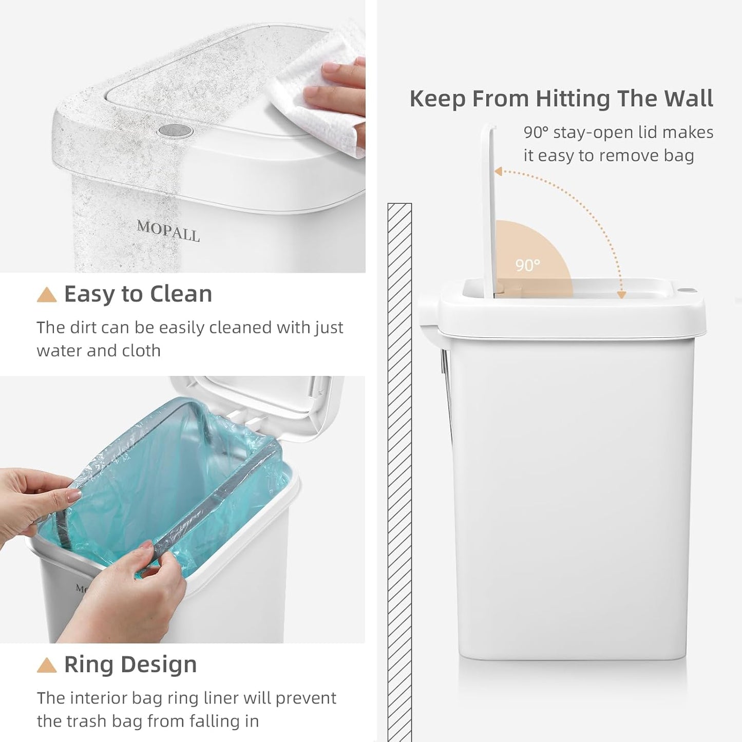 MOPALL Small Bathroom Trash Can with Lid Soft Close, Garbage Can with Press Top Lid & Foot Pedal, Step Trashcan Slim Trash Bin Waste Basket for Toilet, Office, Bedroom, Kitchen, Living Room 2.7 Gallon