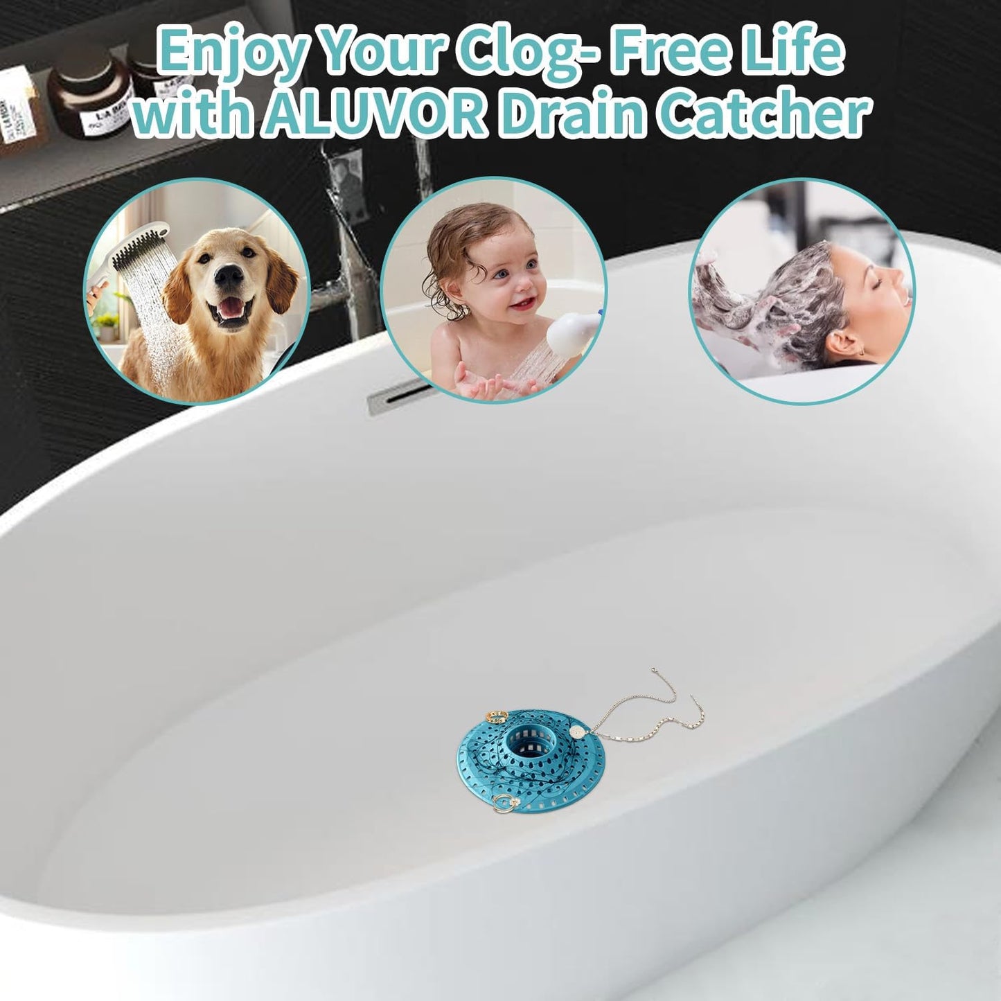 Shower Hair Drain Catcher, Silicone Bathtub Drain Hair Catcher Strainer, All-in-one Tub Hair Catcher Drain Protector for 1.48'' to 1.76'' Regular Drains, 3PCS/Light Blue