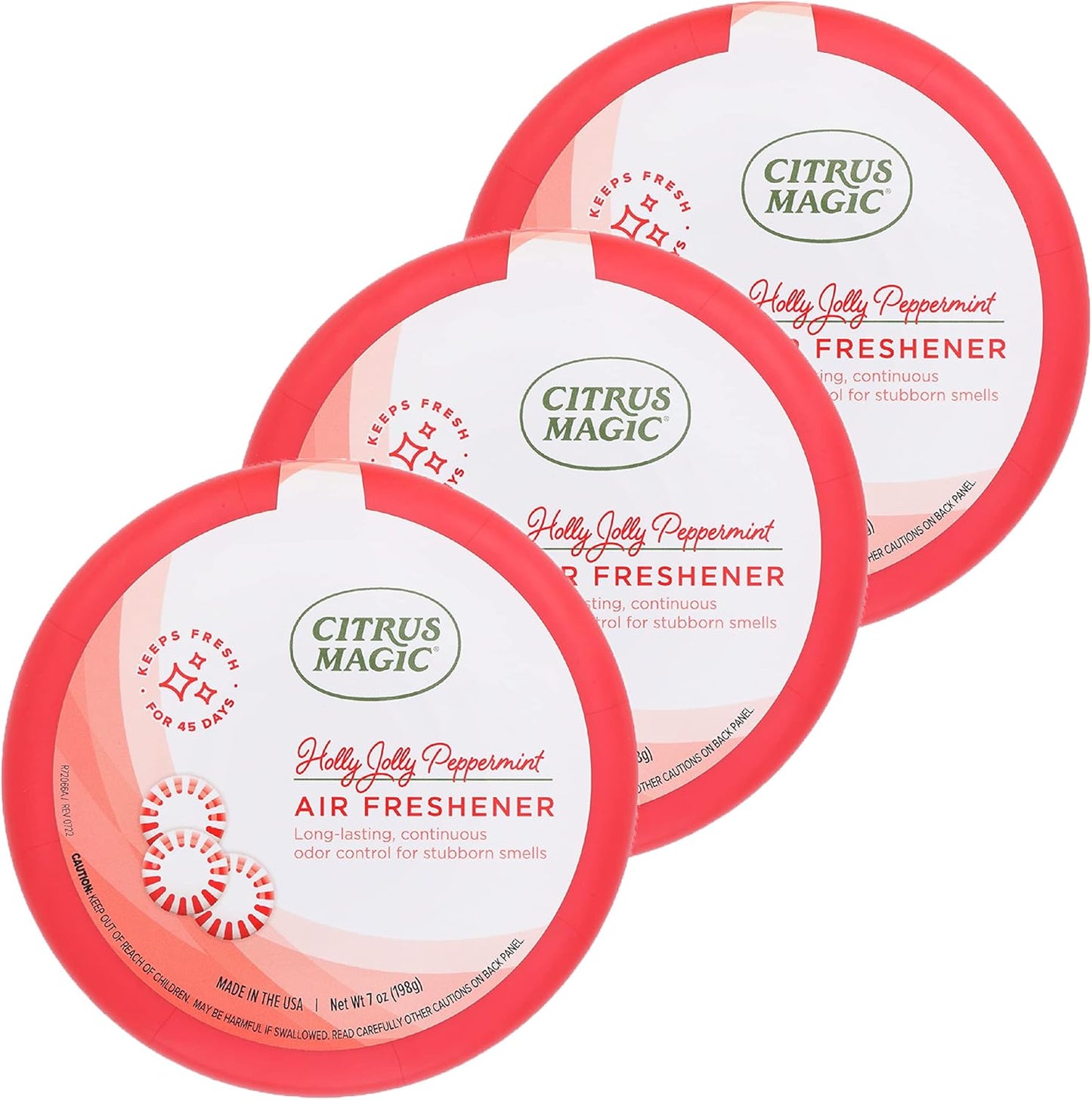 Citrus Magic Holiday Odor Absorbing Solid Air Freshener, Holly Jolly Peppermint, 7-Ounce, Pack of 3