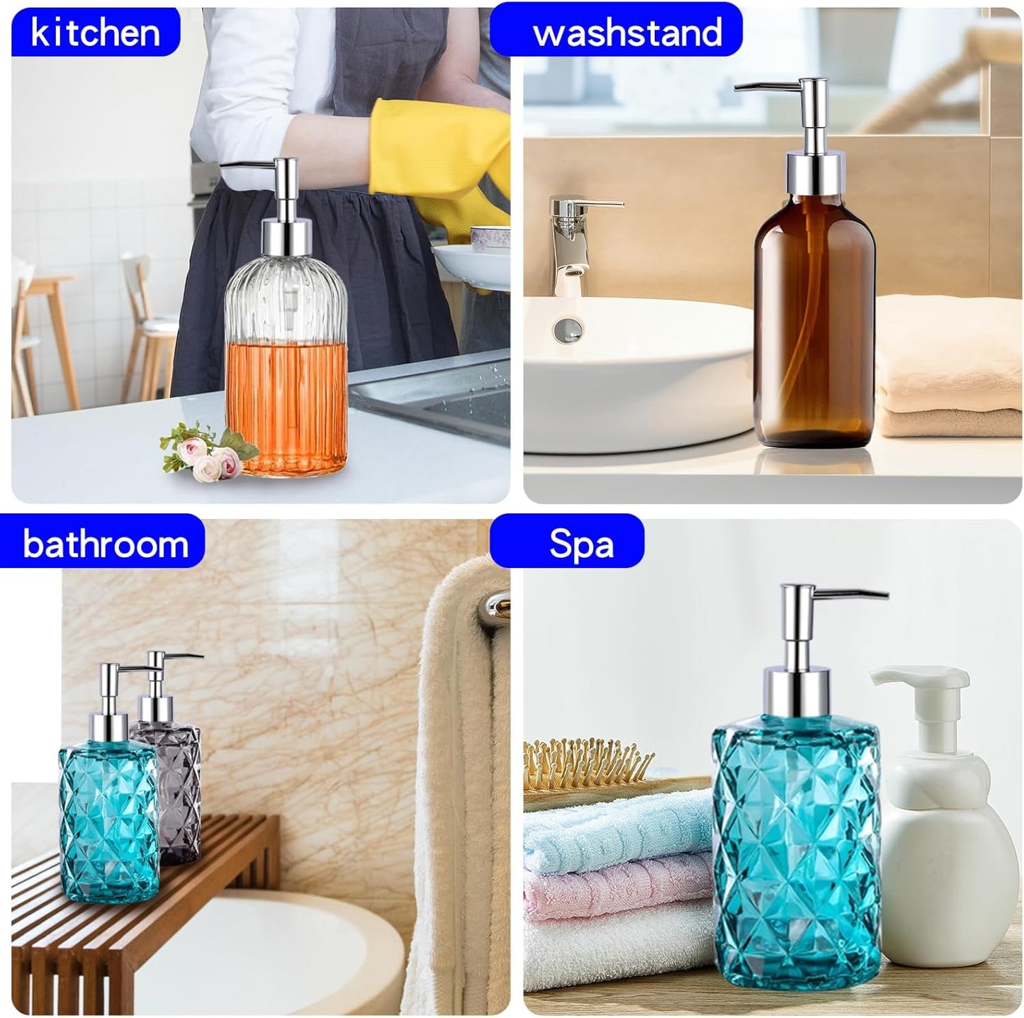 4Pcs Soap Dispenser Pump Replacement(Standard Diameter 28/400 Neck Size,1.1inch),Lotion Dispenser Pumps for Regular Mouth Plastic Shampoo Bottle (Silver)