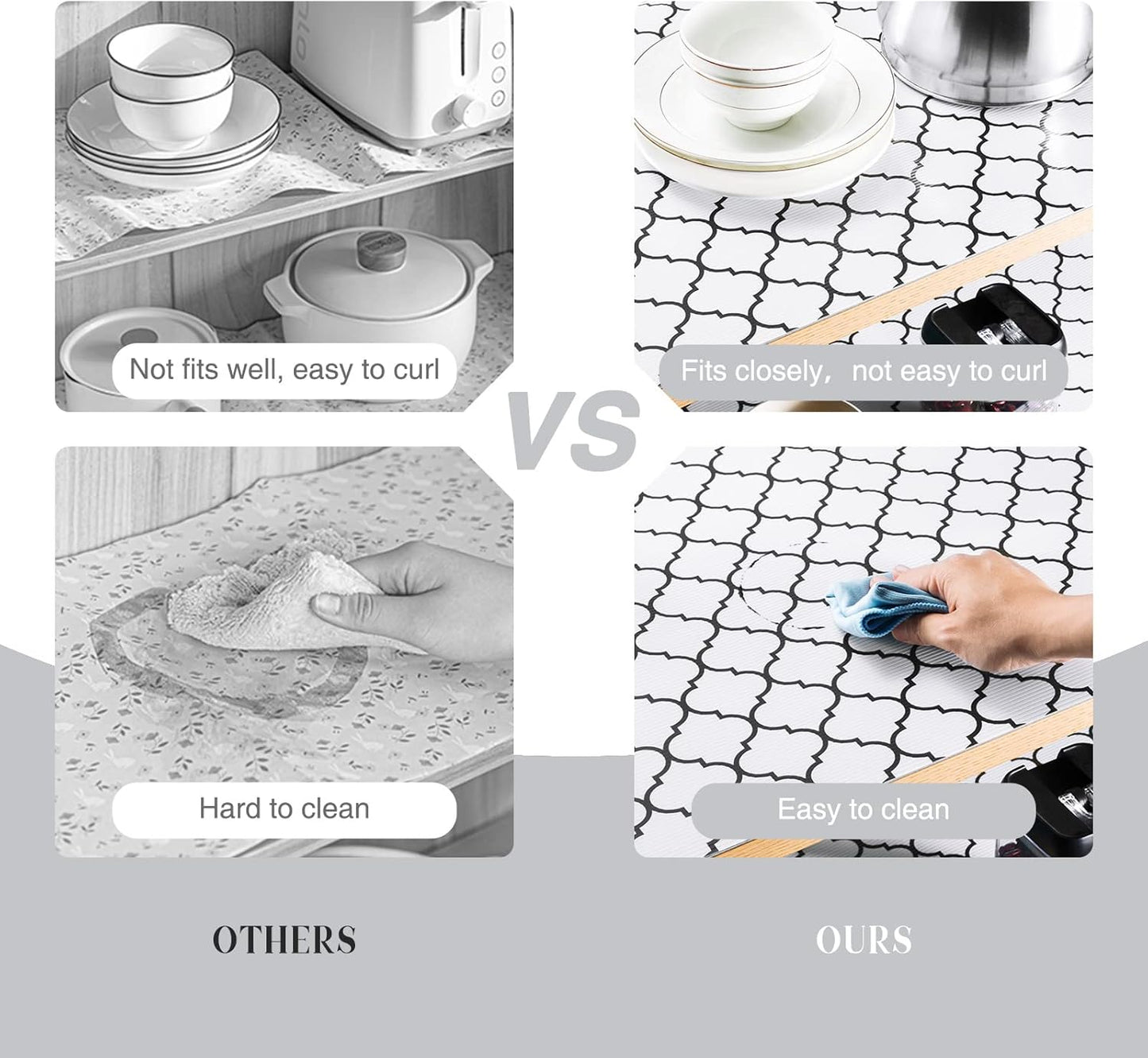 Glotoch Non Slip Shelf Liner 24 Inch Wide, Non Adhesive Drawer Liner, Waterproof Shelf Liners for Kitchen Cabinets/Refrigerator/Wire Shelving/Bathroom/Pantry-Heavy Duty, Durable, White Quatrefoil