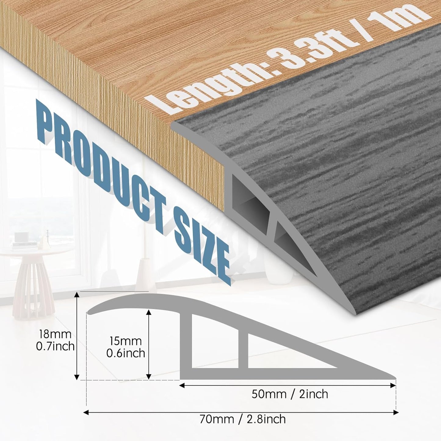 Floor Transition Strip Door Threshold 39" Floor Transition Reducer Trim on The Edges Threshold Strip Self Adhesive Suitable for Doorways, Tiles, Carpet