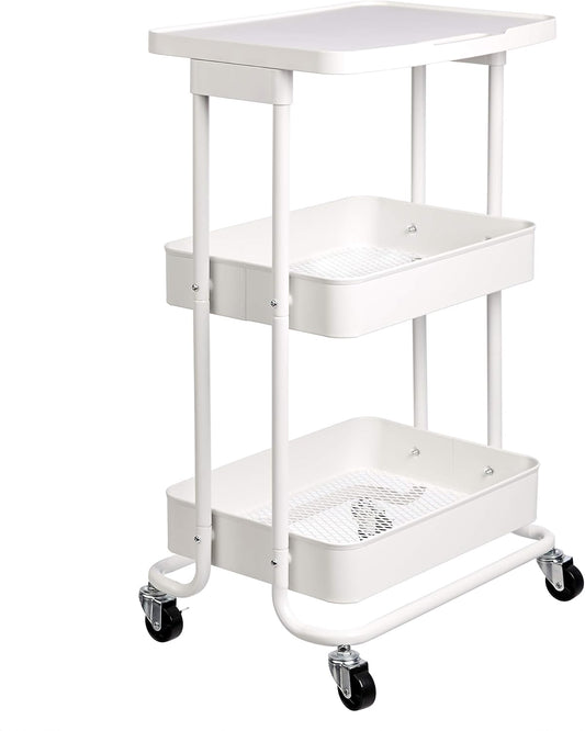 Amazon Basics 2-Tier Metal Kitchen/Utility Cart with Shelf, White