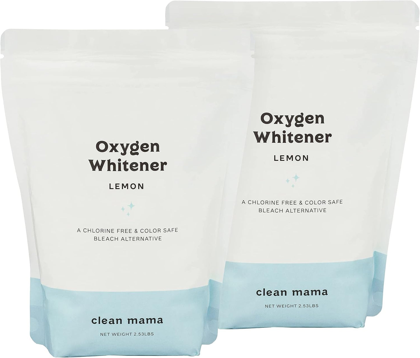 Clean Mama Natural Oxygen Whitener and Stain Remover - Color-Safe Natural Bleach Alternative - Plant-Derived Oxygen Powder, Whitens & Brightens Whites and Colors - Lemon, 2.53 lbs, 2 Pack