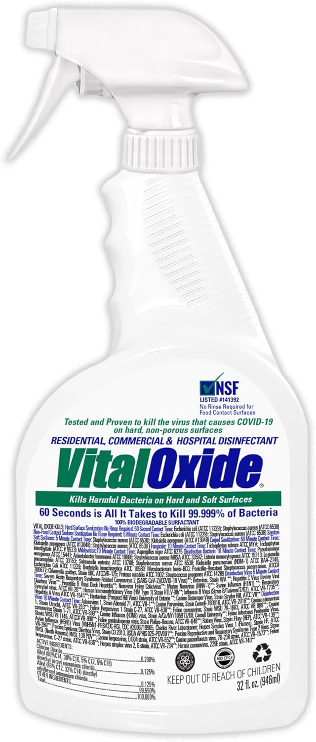 Vital Oxide Disinfectant, Deodorizer, Cleaner, Food-Contact Sanitizer, Virucide – (EPA registration #82972-1) – Kills Mold & Mildew, Eliminates Odors-32 Oz