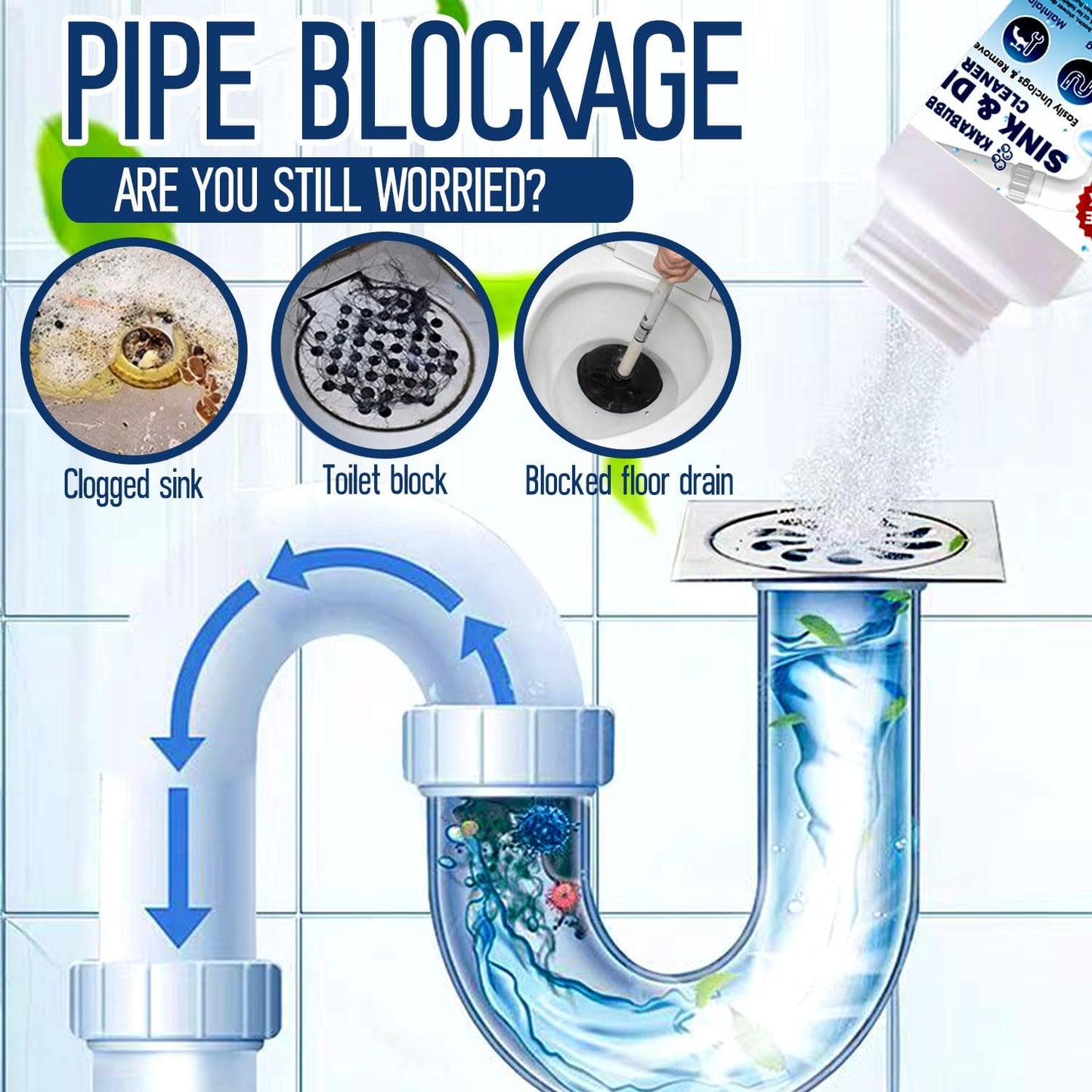 Pipe Dredge, Powerful Foaming Sink & Drain Cleaner Powder for Kitchen, Toilet & Pipeline Cleaning, Fast-Acting Clog Remover (2pcs or 4pcs) (2 bottles)