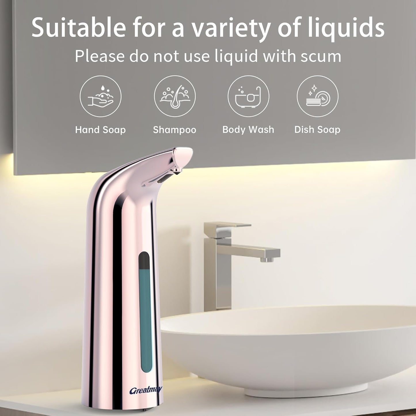 Convenient Automatic Soap Dispenser,4 Adjustable Levels Touchless Hand Sanitizer Pump with Infrared Sensor, 400 ml Countertop Electric Soap Dispenser