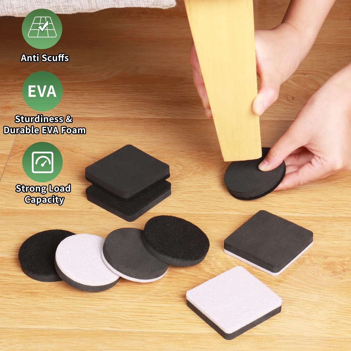 Ezprotekt 2.5" Square Felt Furniture Movers Sliders for Hardwood Floors, 24 Pcs Reusable Felt Furniture Moving Pads for Sofa Table Bed Desk Couch Cabinet - Move Items Easily and Quickly (Beige)