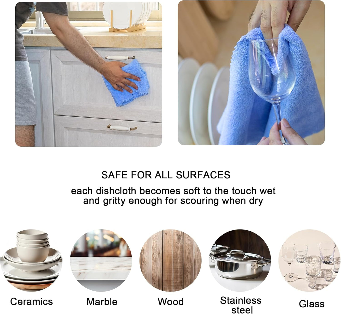 kimteny Kitchen Cloth Dish Towels, 13x28 Inches Premium Dishcloths, Super Absorbent Coral Velvet Microfiber Cleaning Cloths, Fast Drying Rags for Washing Dishes (13x28-6 Pack, Blue)