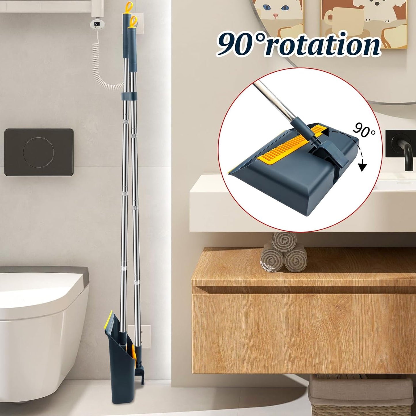 Long-Handled Broom and Dustpan Set, Windproof Broom Combination, 180-degree Rotating Brush Head with Upright Dustpan, Suitable for Indoor and Outdoor Cleaning. (Blue)