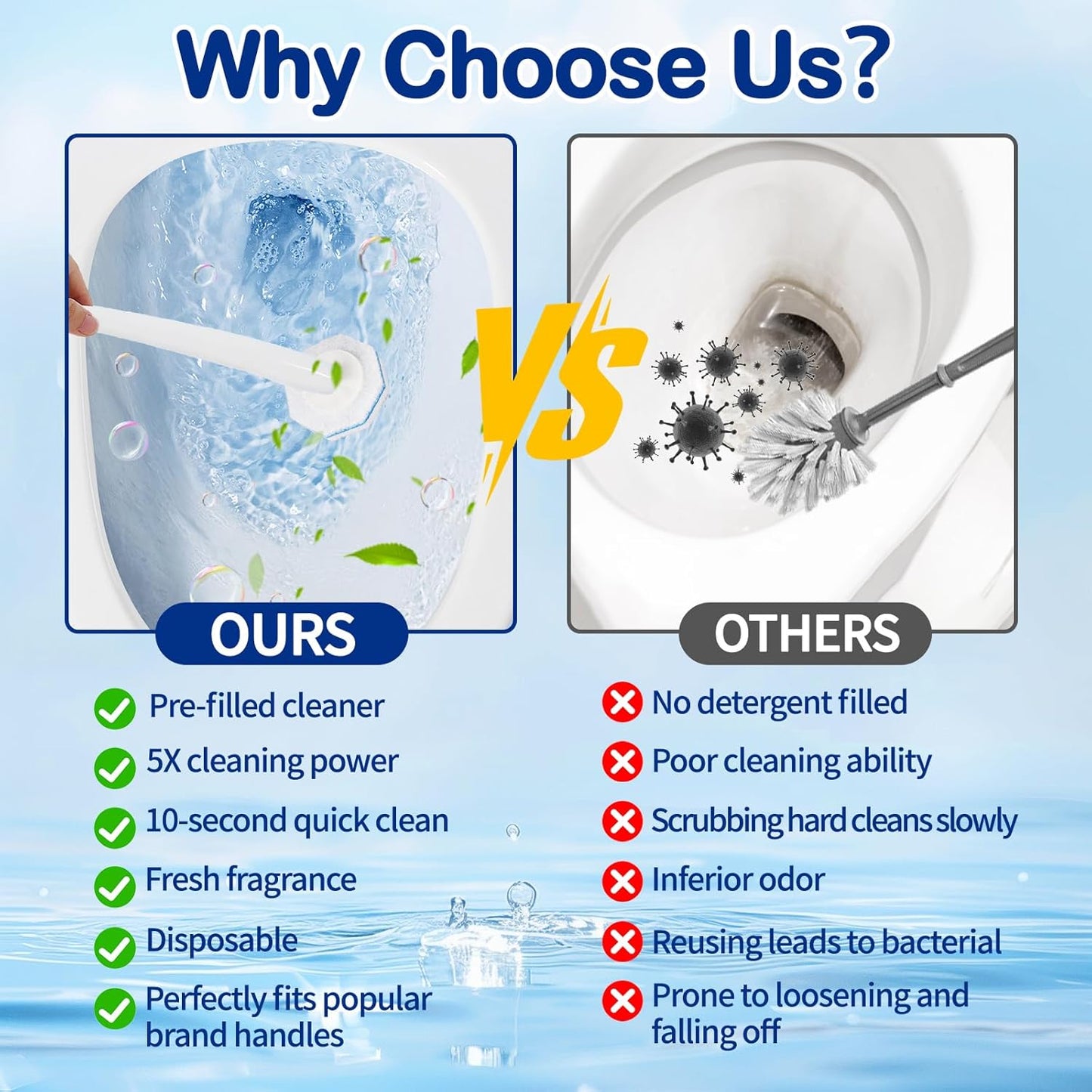 100 Count Toilet Wand Refills - Disposable Toilet Brush Refills with 5X Cleaning Power Toilet Bowl Cleaner, Replacement Heads for Toilet Cleaning, 360° Efficient Cleaning | No Falling Apart