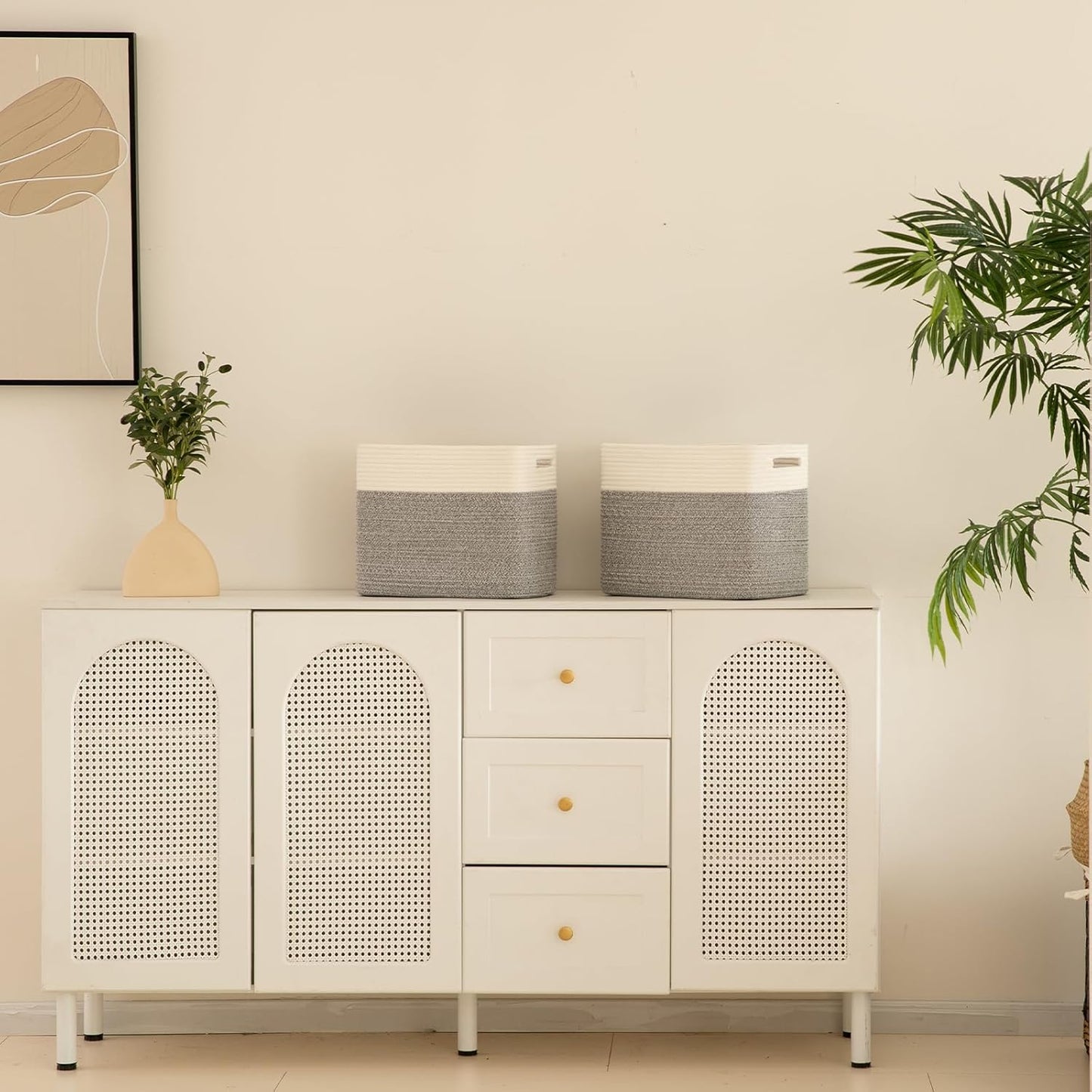 OIAHOMY Storage baskets for Shelf, Toy Storage Basket, Collapsible Storage Bins, Blanket Basket Living Room, Closet Storage for Bedroom, 15 x 9.8 x 11.8 Inches-Pack of 2-Grey, FSB-H-P-01