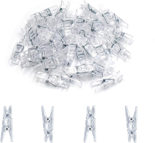128 Pieces Mini Transparent Plastic Clear Clips, Binder, Photo Clips, Clothespins Clip