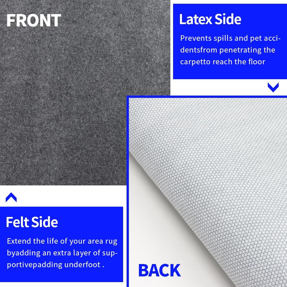 100% Waterproof Non-Slip 1/4” Extra Thick 3x5 ft Rug Pad for Large Area Rugs Durable Felt Floor Protection pad for All Floors, Suitable for Cutting. Rug Pads Keep Rugs in Place and Provide Cushioning