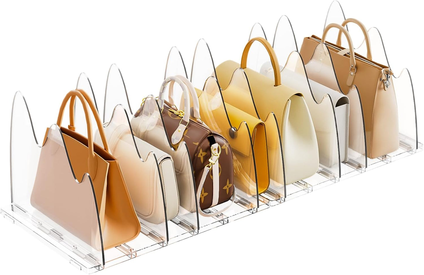 Bag & Purse Organizer for Closet, 2 Pack Adjustable Clear Handbag Storage Holder, Acrylic Shelf Dividers for Closet Organizers and Storage - Keep Carteras & Pocketbook Upright