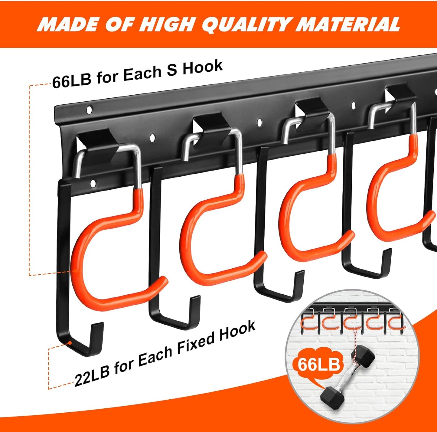 68'' All Metal Garden Tool Organizer Wall Mount Garage Tool Organizers and Storage Broom Holder Wall Mount with Hooks Tool Hangers for Shed