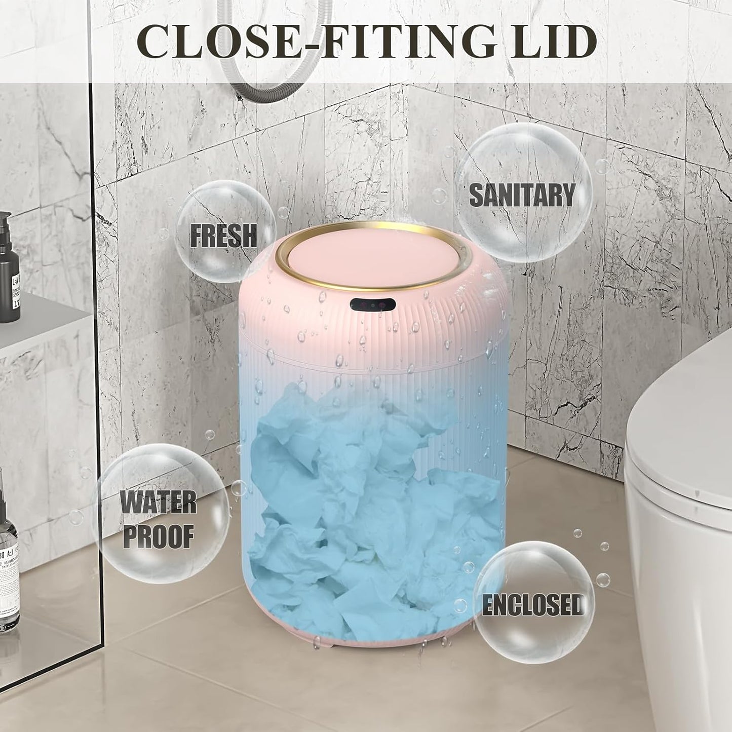 Smart Bathroom Trash Can with Lid，3 Gallon Bathroom Garbage Can Automatic Touchless，Motion Sensor Trashcan, Baby Diaper Trash Bin, Mini Pink Waste Basket for Bedroom, Kitchen, Restroom, Office