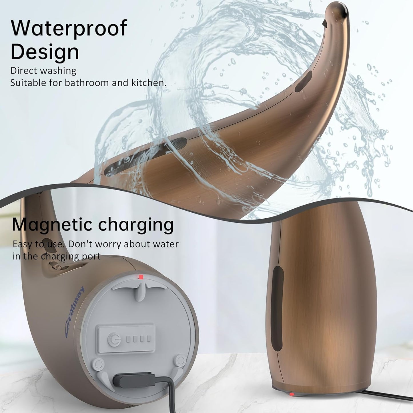 Adjustable Automatic Soap Dispenser Touchless, 4 Adjustable Levels Touchless Sensor Liquid Soap Pump Dispenser，300ml Rechargeable Magnetic Charging Hand Soap Dispenser for Kitchen，Bathroom