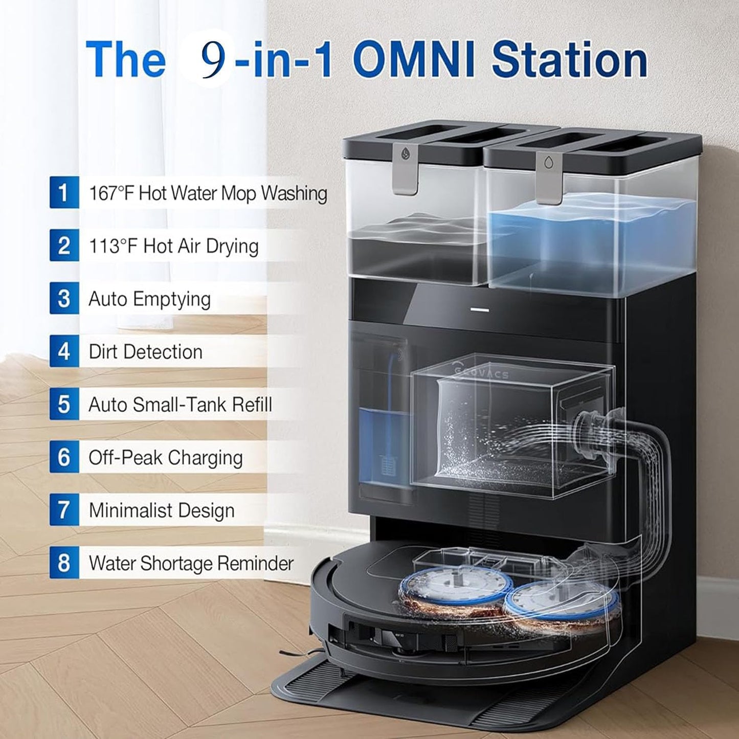 ECOVACS DEEBOT T50 Omni Robot Vacuum and Mop, 3.19” Ultra-Slim, 15,000Pa Suction, ZeroTangle 2.0, TruEdge Edge Cleaning, AIVI 3D Obstacle Avoidance, Auto Mop Wash & Dry, Self-Emptying