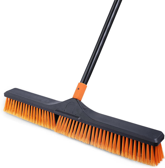 24”Push Broom Brush for Floor Cleaning with 65” Long Handle and Stiff Bristles, Heavy Duty Brush for Shop, Deck, Garage, Concrete,Indoor and Outdoor Broom,Orange