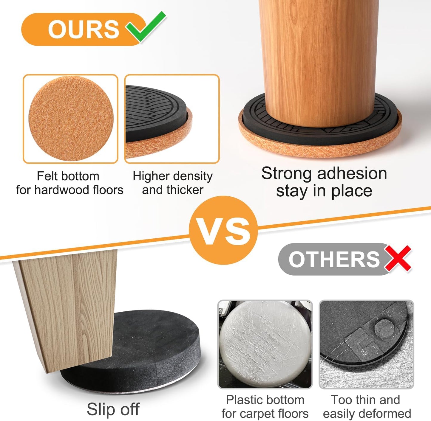 4¾" Felt Furniture Sliders for Hardwood Floors, 8 PCS Furniture Pads for Tile Floors, Furniture Movers Sliders for Heavy Furniture, Felt Sliders Move Large Furniture Easily