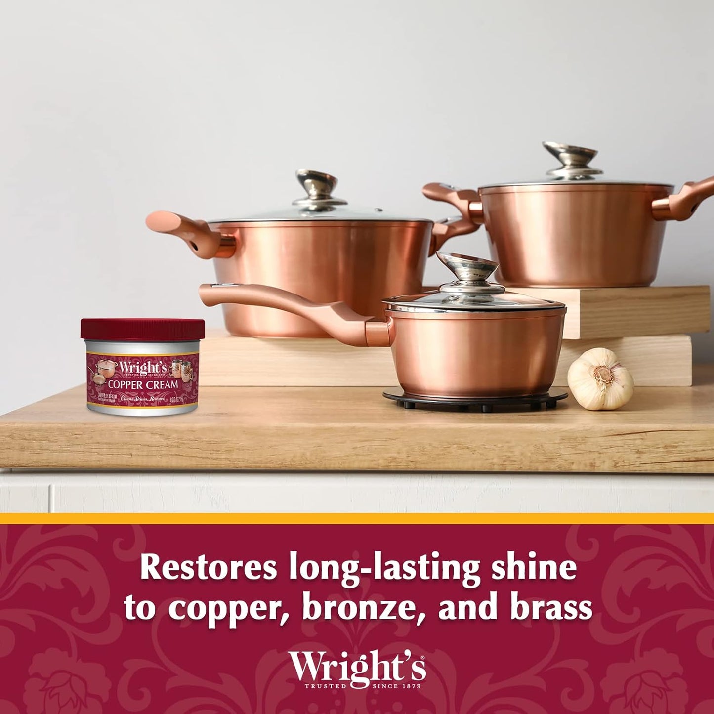 Wright's Copper and Brass Cream Cleaner - Gently Cleans and Removes Tarnish Without Scratching, 8 Ounce (Pack of 6)