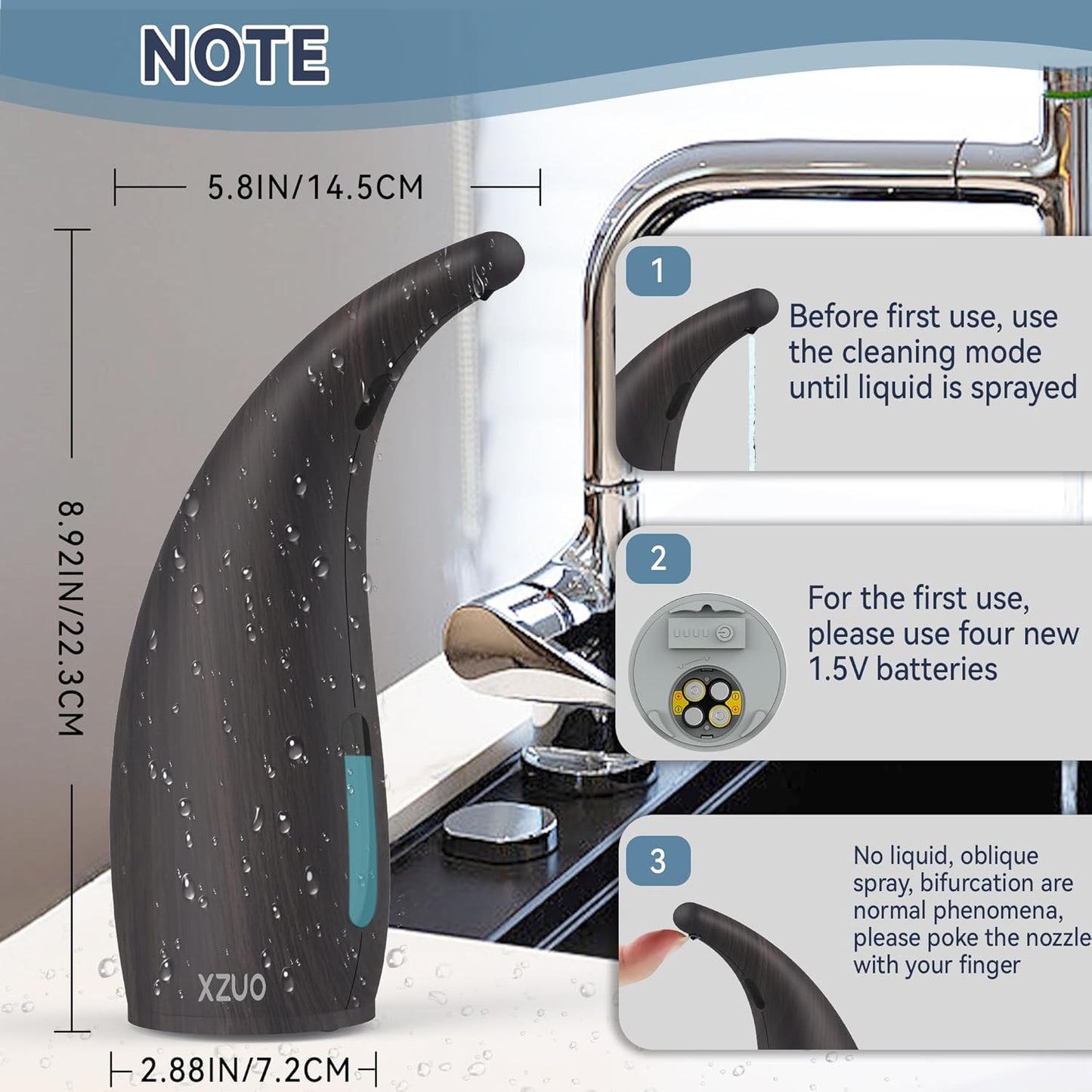 Automatic Soap Dispenser with Infrared Sensor - Adjustable 4-Level Touchless Hand Soap for Kitchen, Bathroom - Battery Operated Electric Dispenser, Durable Plastic, Smart Soap Holder
