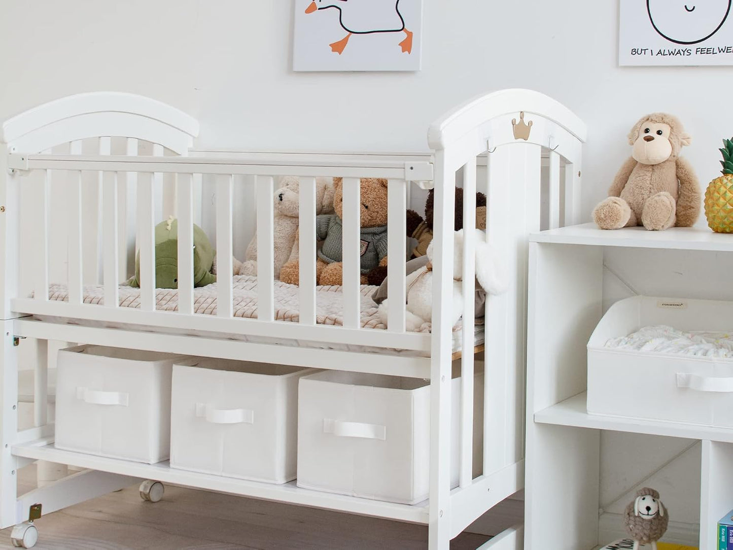 StorageWorks Storage Baskets for Shelves, Foldable Fabric Closet Storage Bins with Handles, Fabric Storage Bins Clothes Organizer, White, 3-Pack, Large