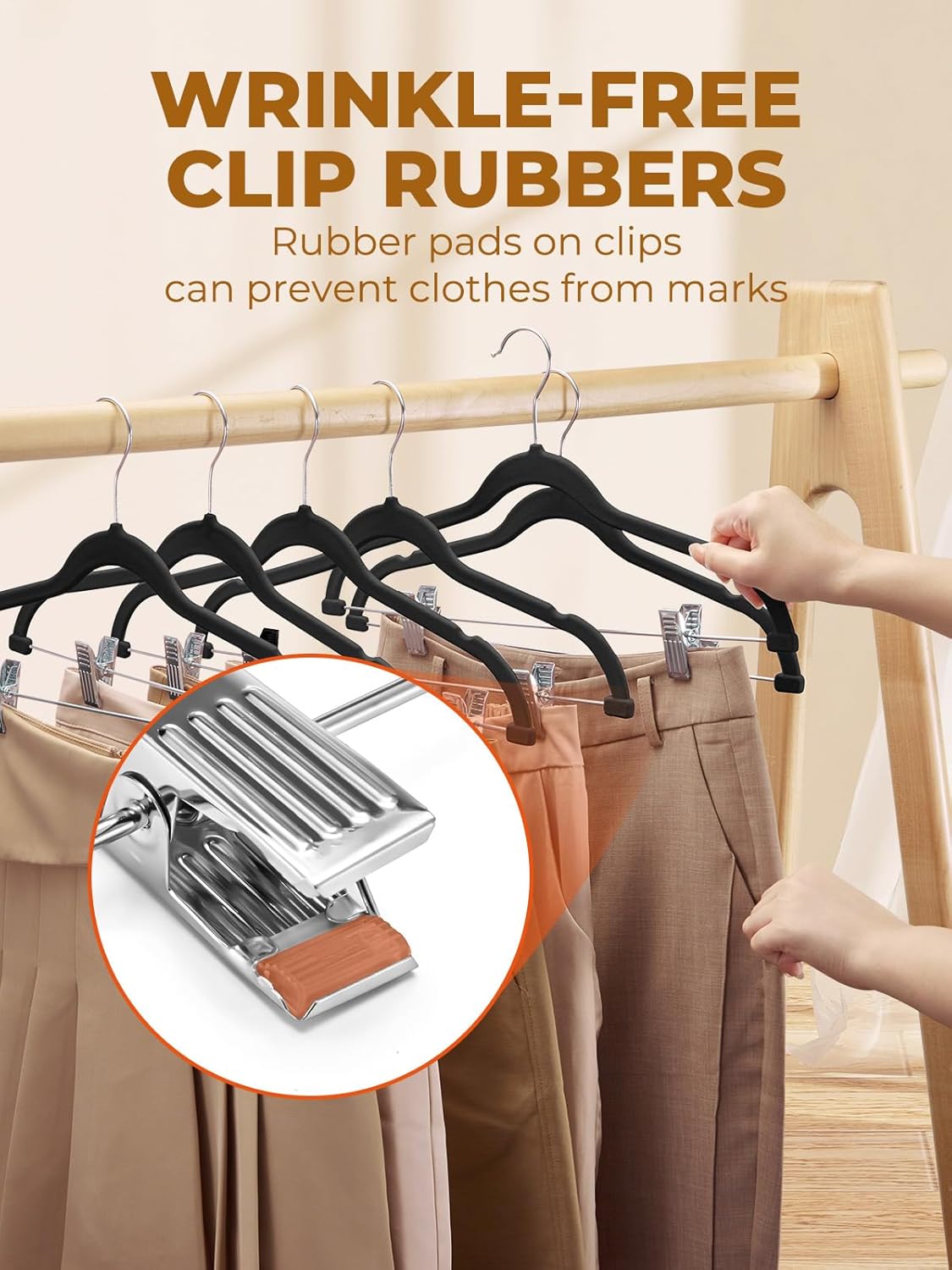 HOUSE DAY Velvet Skirt Hangers 36 Pack, Black Velvet Pant Hangers with Adjustable Clips, Space Saving Slim Shorts Hanger, Heavy Duty Non Slip Clip Hanger for Pants, Skirts, Shorts