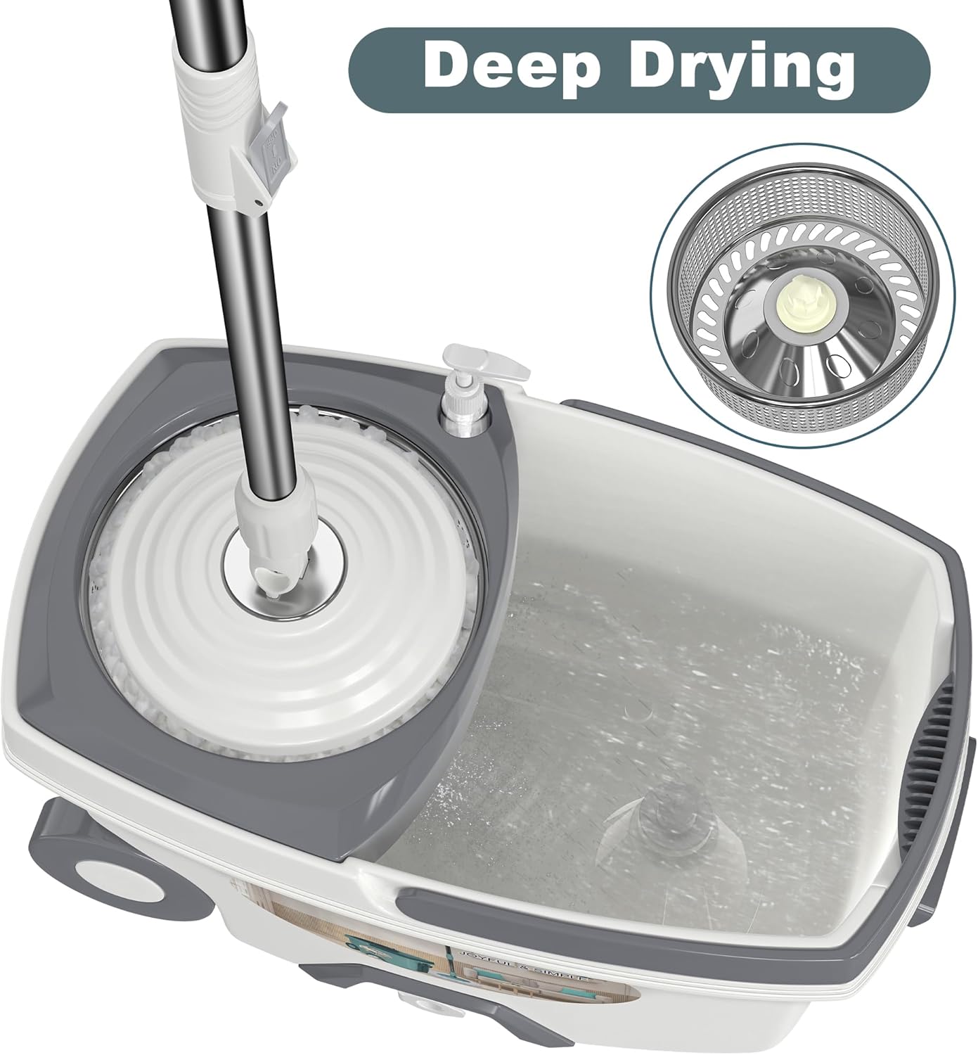 Mop and Bucket with Wringer Set,Spin Mop and Bucket System, Mops for Floor Cleaning,Household Supplies Tools with 6 Replacement Refills,61" Extended Handle for Household Hardwood Floor - White