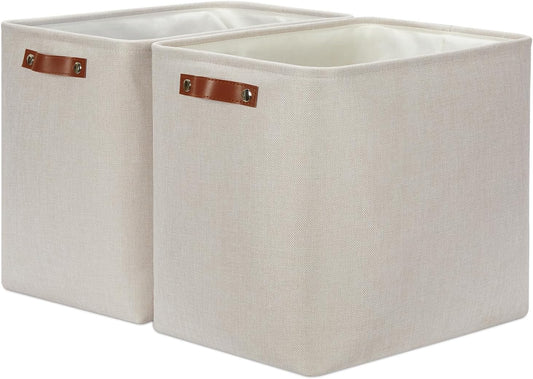 DULLEMELO Extra Large Storage Baskets, Fabric Storage Bins for Organizing Shelves Nursery Toys Books, Closet Baskets and Bins with Handles, Beige, 2-Pack