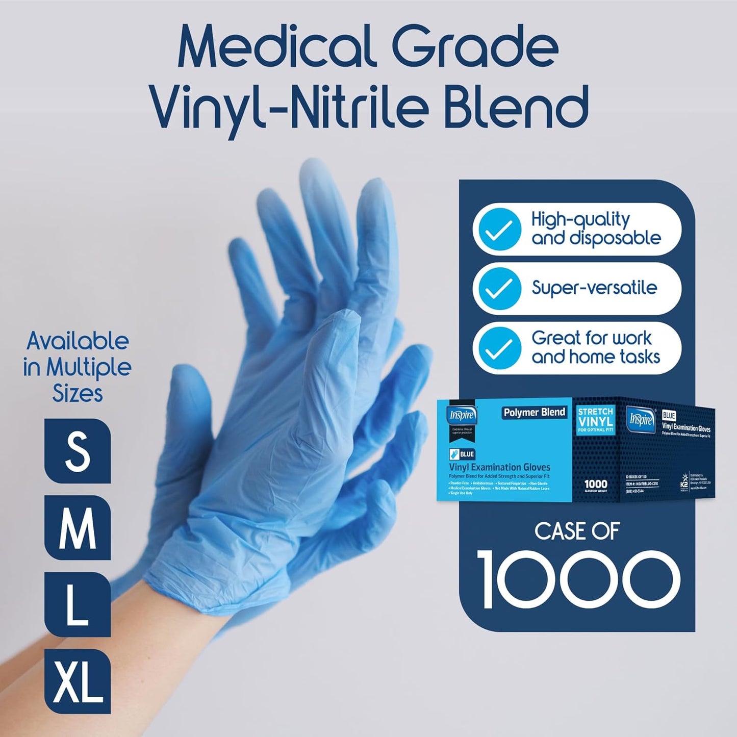 Inspire Nitrile-Vinyl Blend Exam Gloves - Disposable, Latex Free, Medical, Multipurpose for Cooking