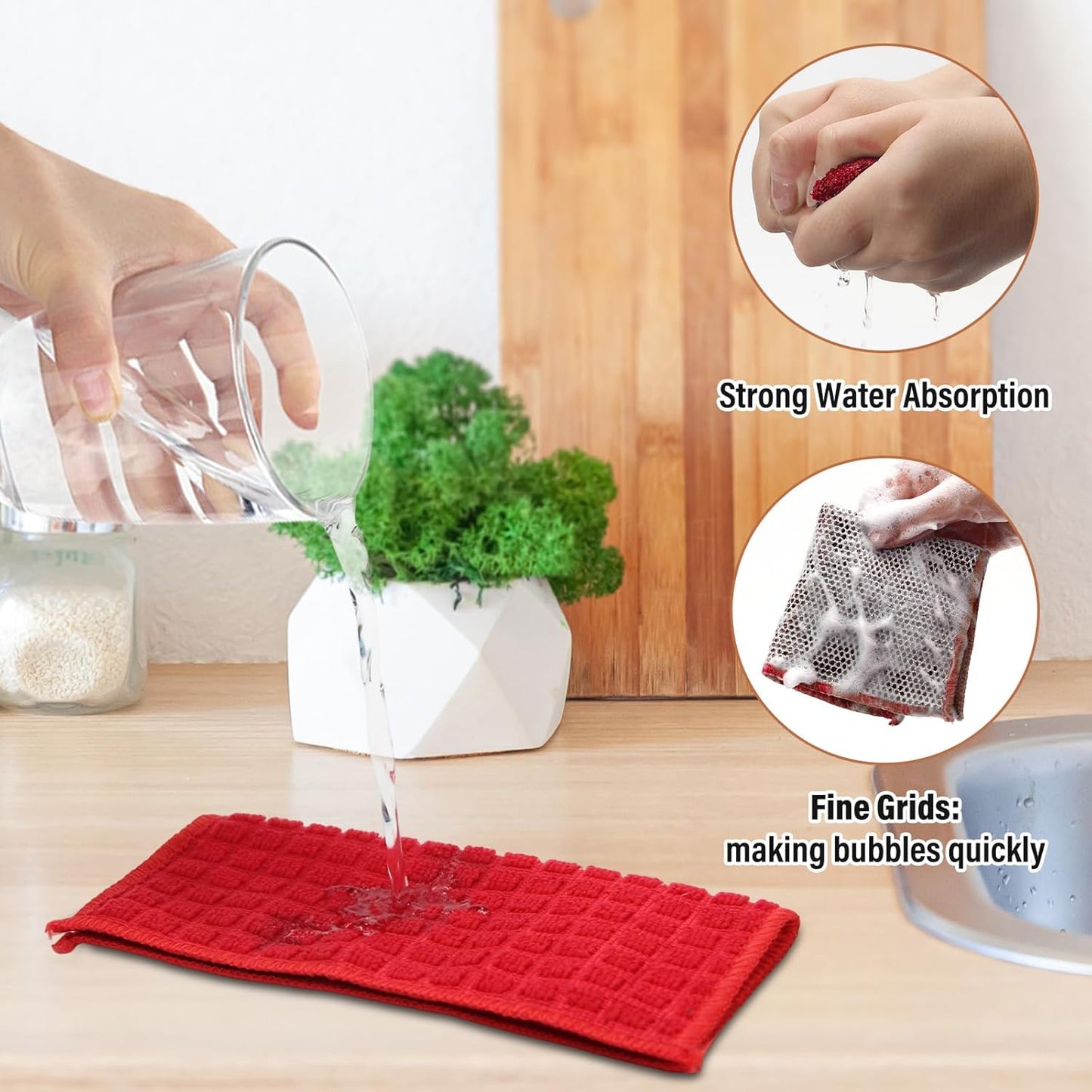 Dish Rags for Washing Dishes 8 Pack Multipurpose Wire Miracle Cleaning Coths Non-Scratch Wire Dishwashing Rag Lint Free Microfiber Cleaning Cloth for Kitchen Windows (Red)