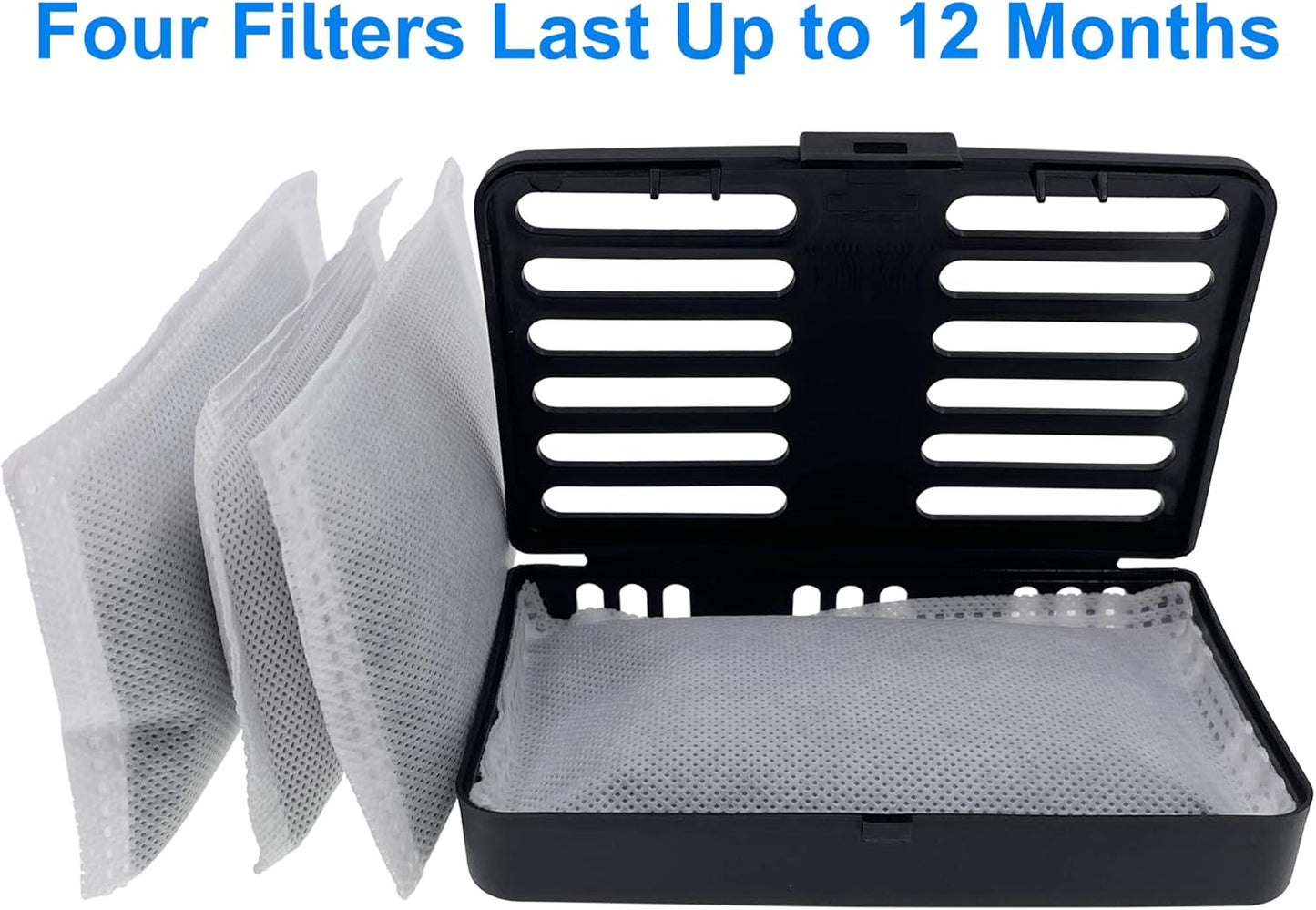 Activated Charcoal Odor Absorbing Filter Refill Deodorizer Compatible with iTouchless Trash Cans 8 Gallon and Larger (4 Large Filters+ 1 Compartment) (Black)