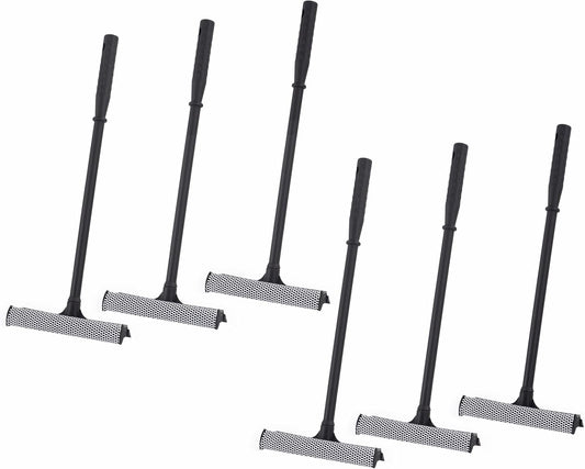 Matthew Cleaning All Purpose Window Squeegee Window Cleaner Tool,Car Squeegee Windshield Cleaning Sponge and Rubber Squeegee,2-in-1 Window Cleaner Sponge(10'') and Soft Rubber with Pole 20’’ (6Pack)