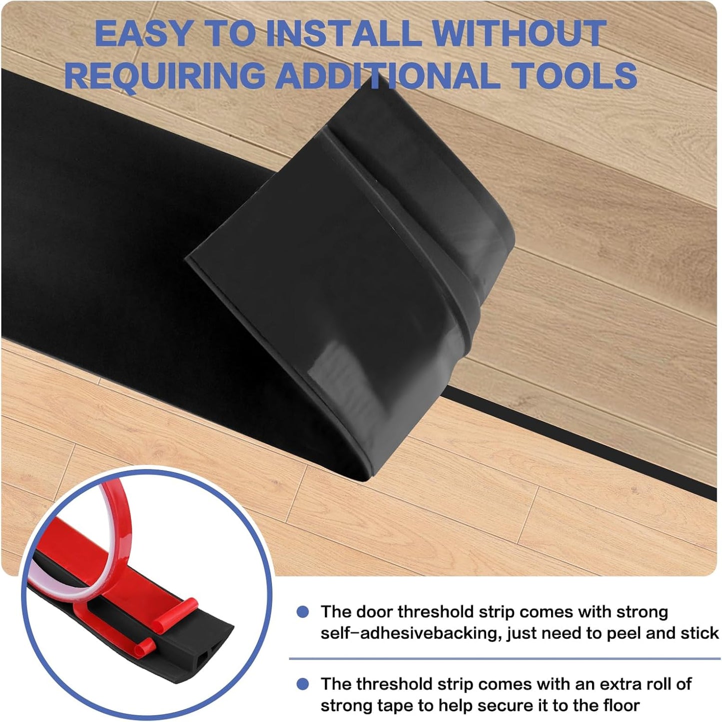 Floor Transition Strip Vinyl Door Threshold Ramp Self Adhesive Carpet Edging Strip Doorway Edge Trim, Overlap Edge Reducer for Laminate Carpet, Floor, Tile (Black, 1/5" to 2/5", 6.6Ft)
