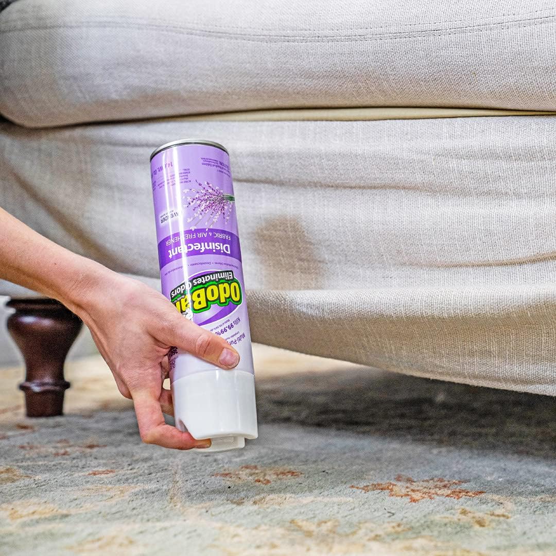 OdoBan Ready-to-Use Disinfectant and Harsh Aroma Eliminator, Cleaner and Fabric/Air Freshener, Set of 2, 14.6 Ounce 360-Degree Continuous Spray and 32 Ounce Trigger Spray, Lavender Scent