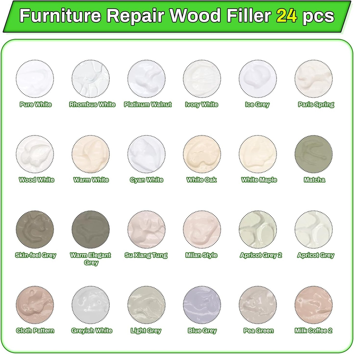 Wood Furniture Repair Kit,24 Colors Wood Fillers,Scratch Repair Covers & Removers for Repairing Scratches,Cracks,Dings and Holes in Cabinets, Cut Panels(White Series)